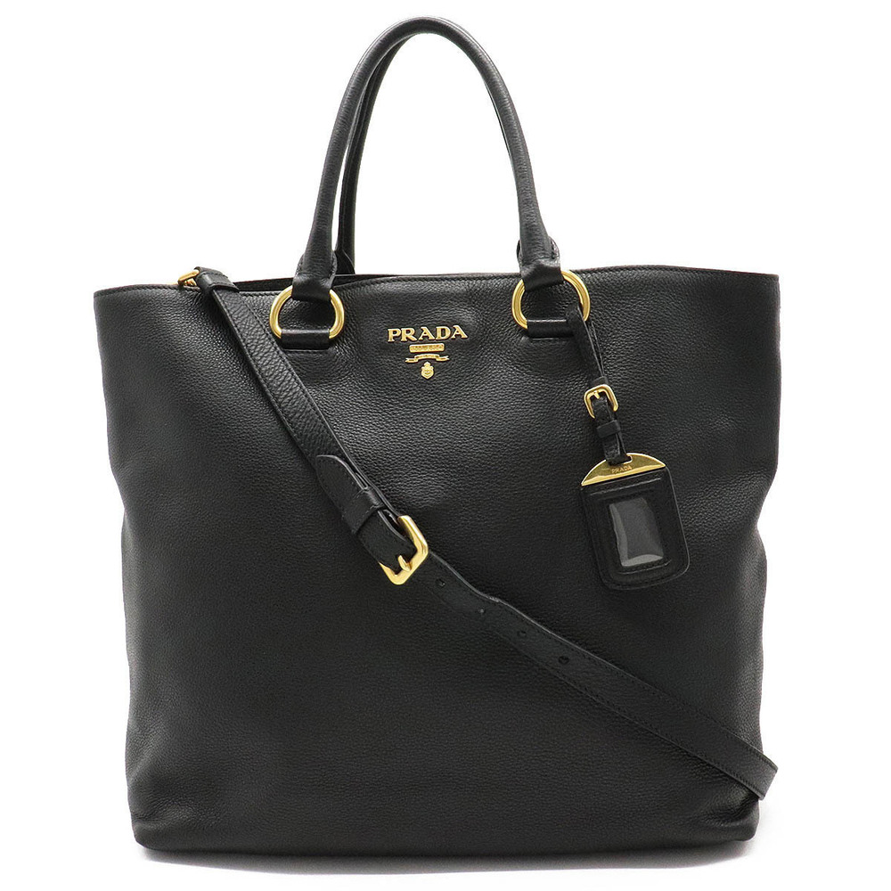 Prada Tote Bag Handbag Shoulder Leather NERO Black